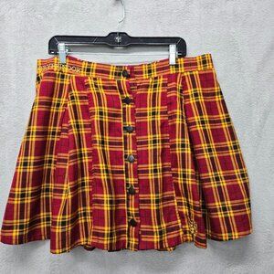 Harry Potter Gryffindor 2X Plus Size Skirt Button Front Mini Plaid Skirt Embroid